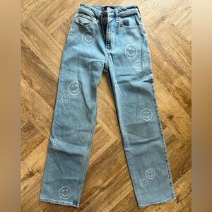 Women's Blue Jeans with Smiley Design